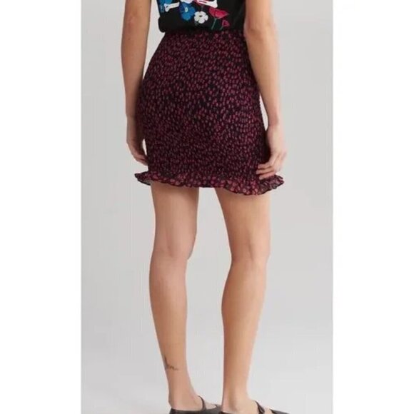 The Kooples Anthropology Mini Skirt Small Pink/Black Ditsy Floral Pull-on NWT - Picture 2 of 16
